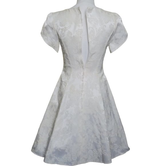 Vintage Jessica McClintock Gunne Sax 90s Y2K Cream Jacquard Fit Flare Dress 3 4 - Picture 3 of 4